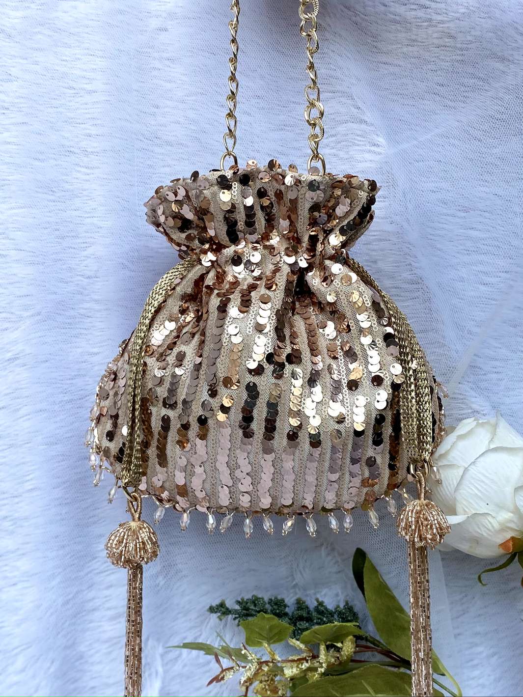 Rose Golden Sequins Potli
