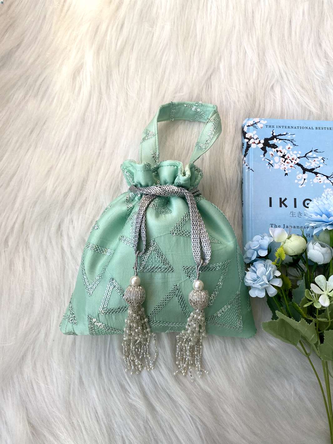 Sea Green ThreadArt Potli