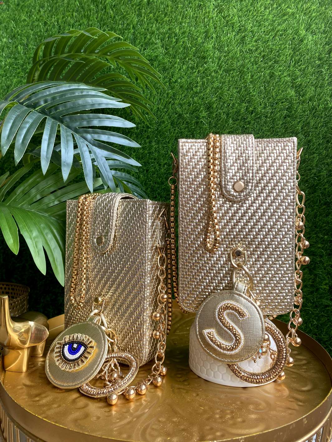 Customised Initial Charm Mobile Sleeve Gold