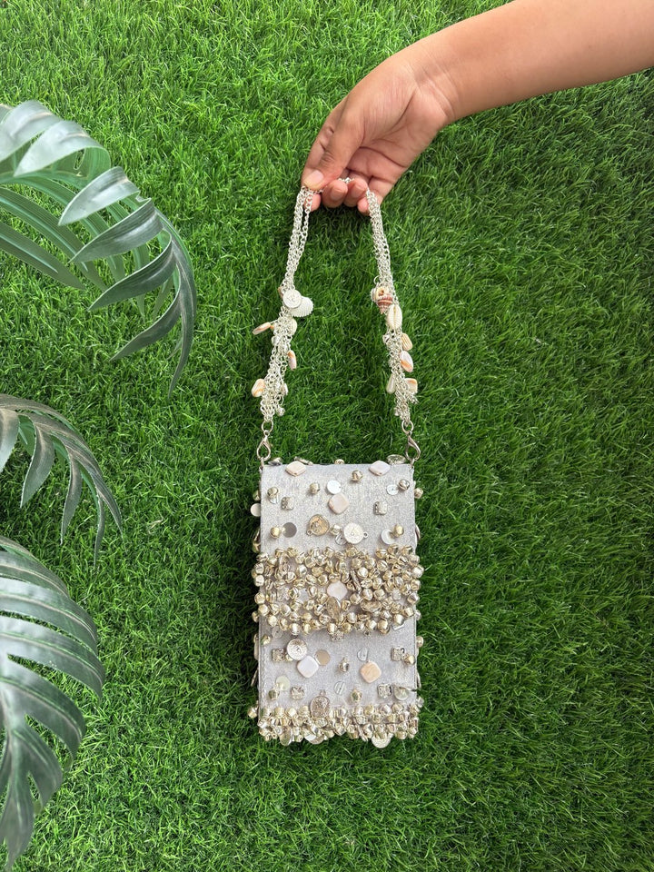 Ghungroo Work Mobile Sleeve in silver for weddings and festive occasions