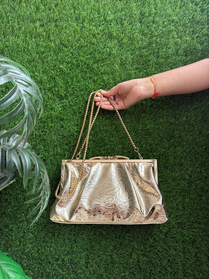 Metallic Double Frame Clutch Bag