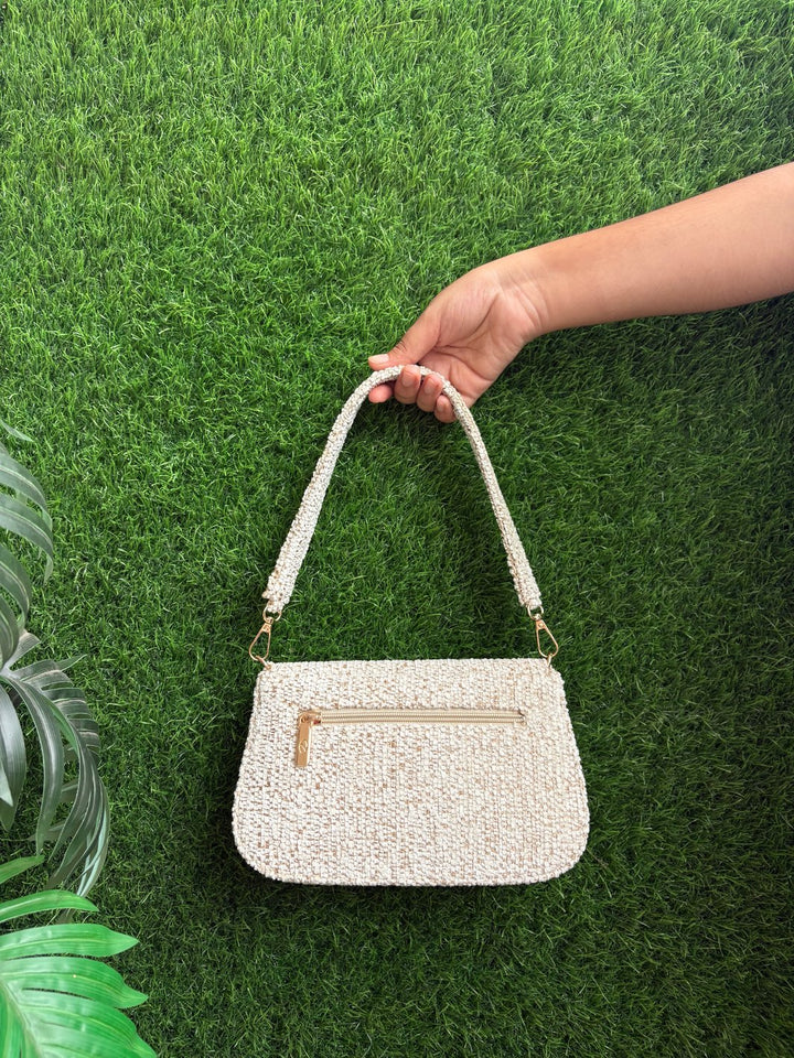 Premium ivory party clutch with pearl and bead embroidery