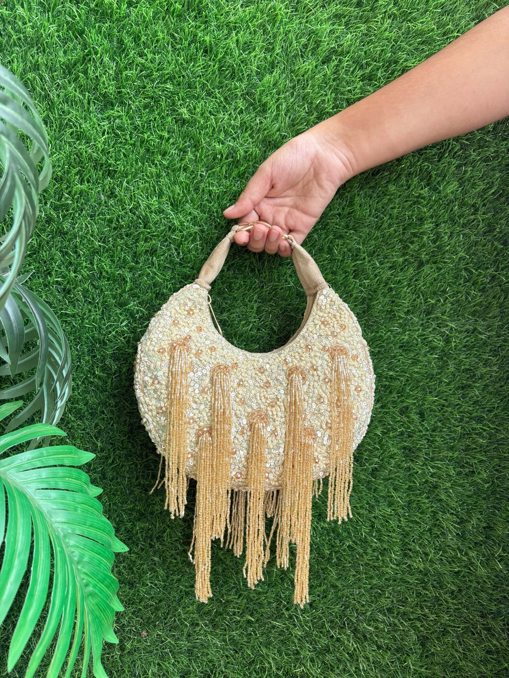 Luxury Gold Bridal Potli Clutch with Pearl Tassels