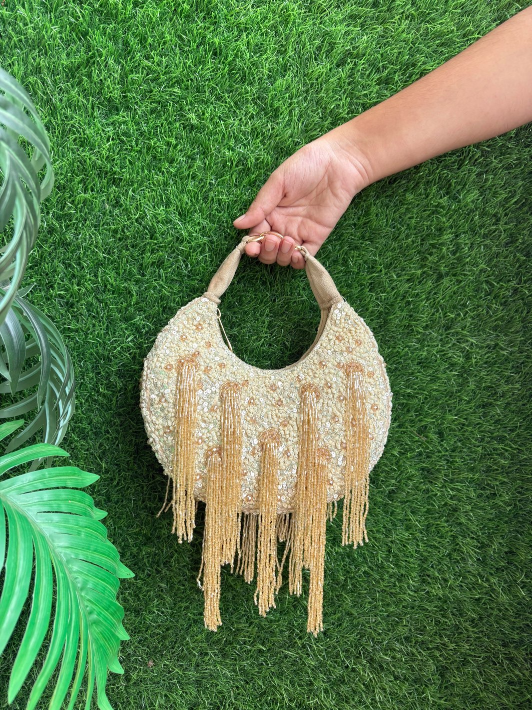 Luxury Gold Bridal Potli Clutch with Pearl Tassels