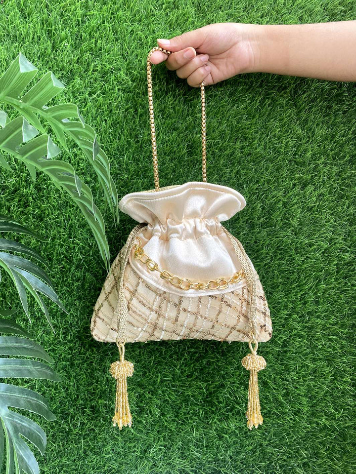 Ivory Checkered Shades Potli
