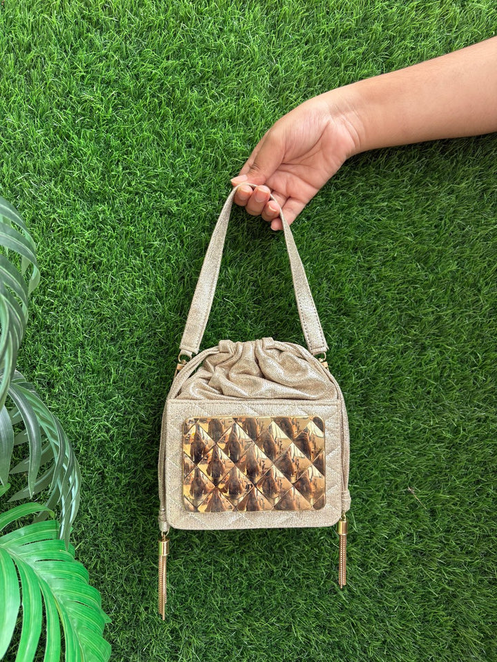 Golden Metal Front Potli Clutch for Wedding