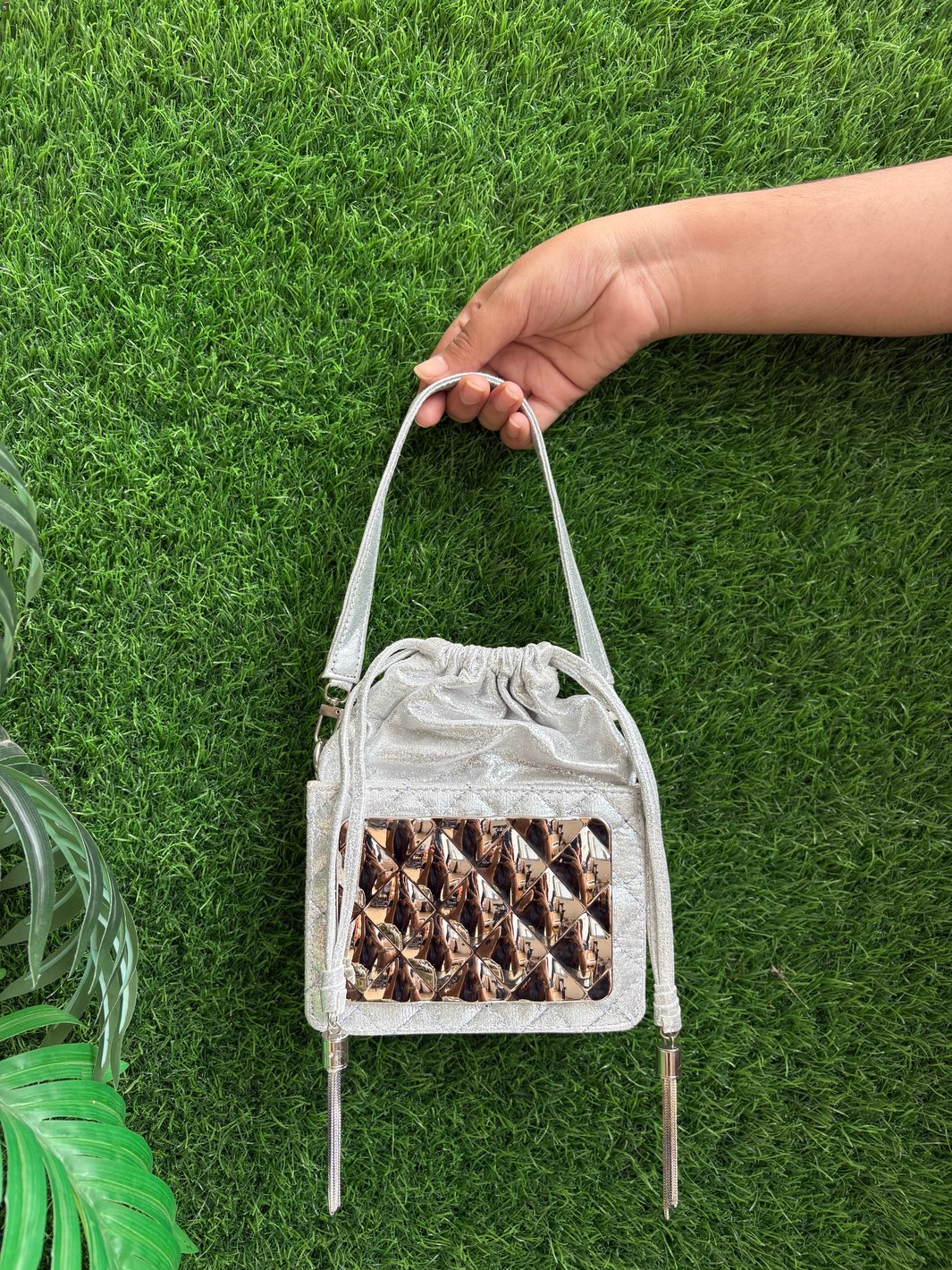 Silver Metal Front Potli Clutch Bag for Weddings & Parties 