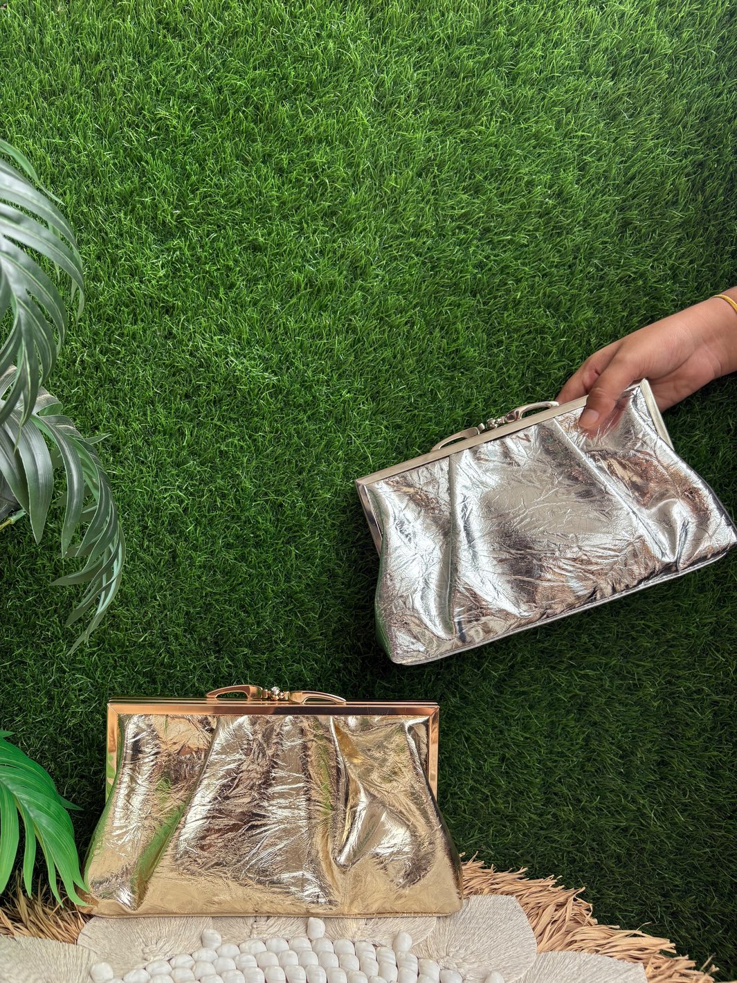 Metallic Double Frame Clutch Bag