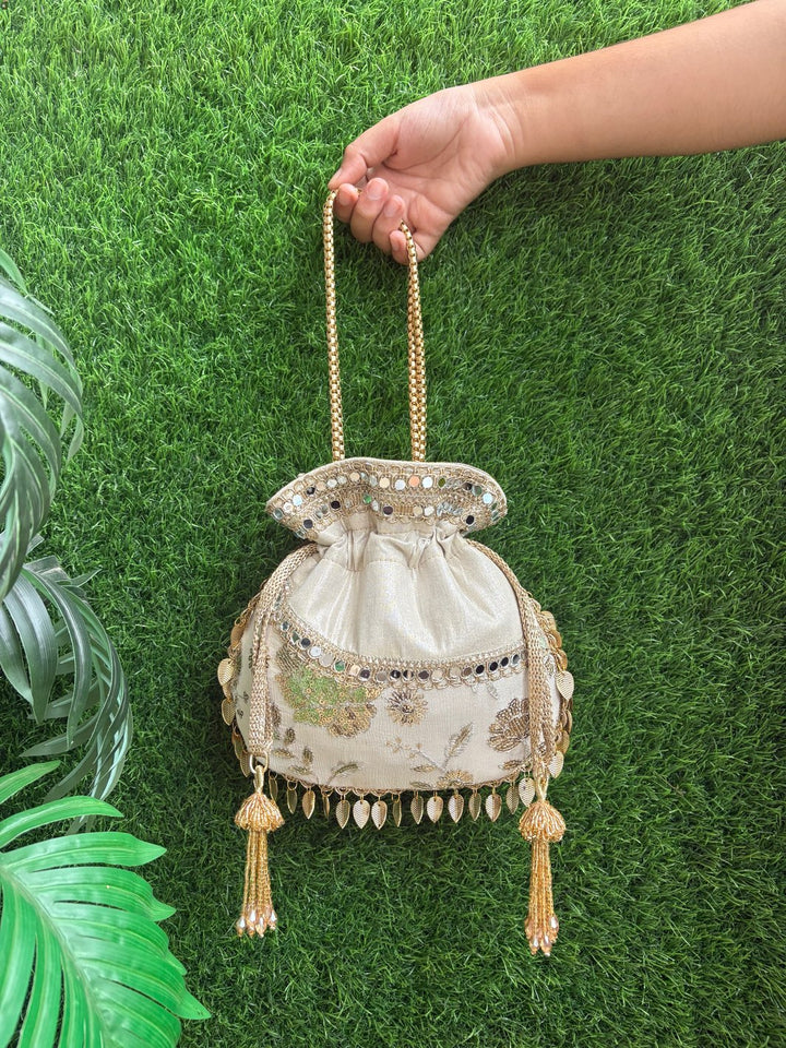Handcrafted Minimal Floral Designer Potli Bag for Weddings and Festive Occasions