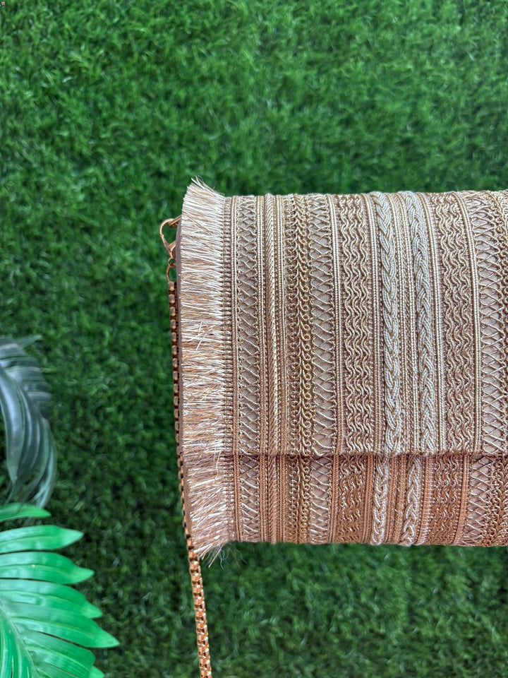 Gold embroidered ethnic clutch bag for women