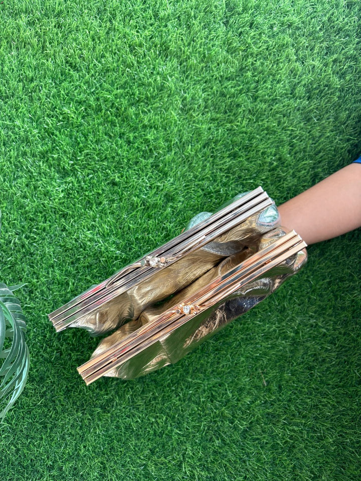 Metallic Double Frame Clutch Bag