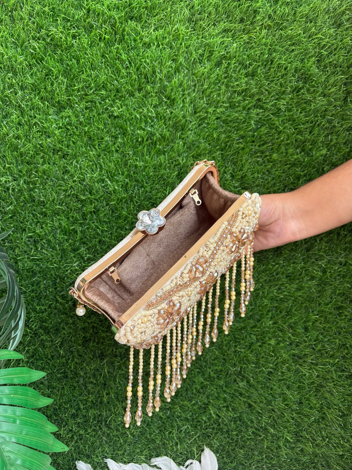 Crystal Bloom Clutch interior showing space for phone, cash, cards and lipstick