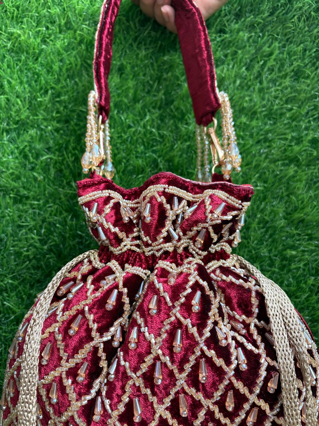 Velvet Noor potli handbag for Indian ethnic wear