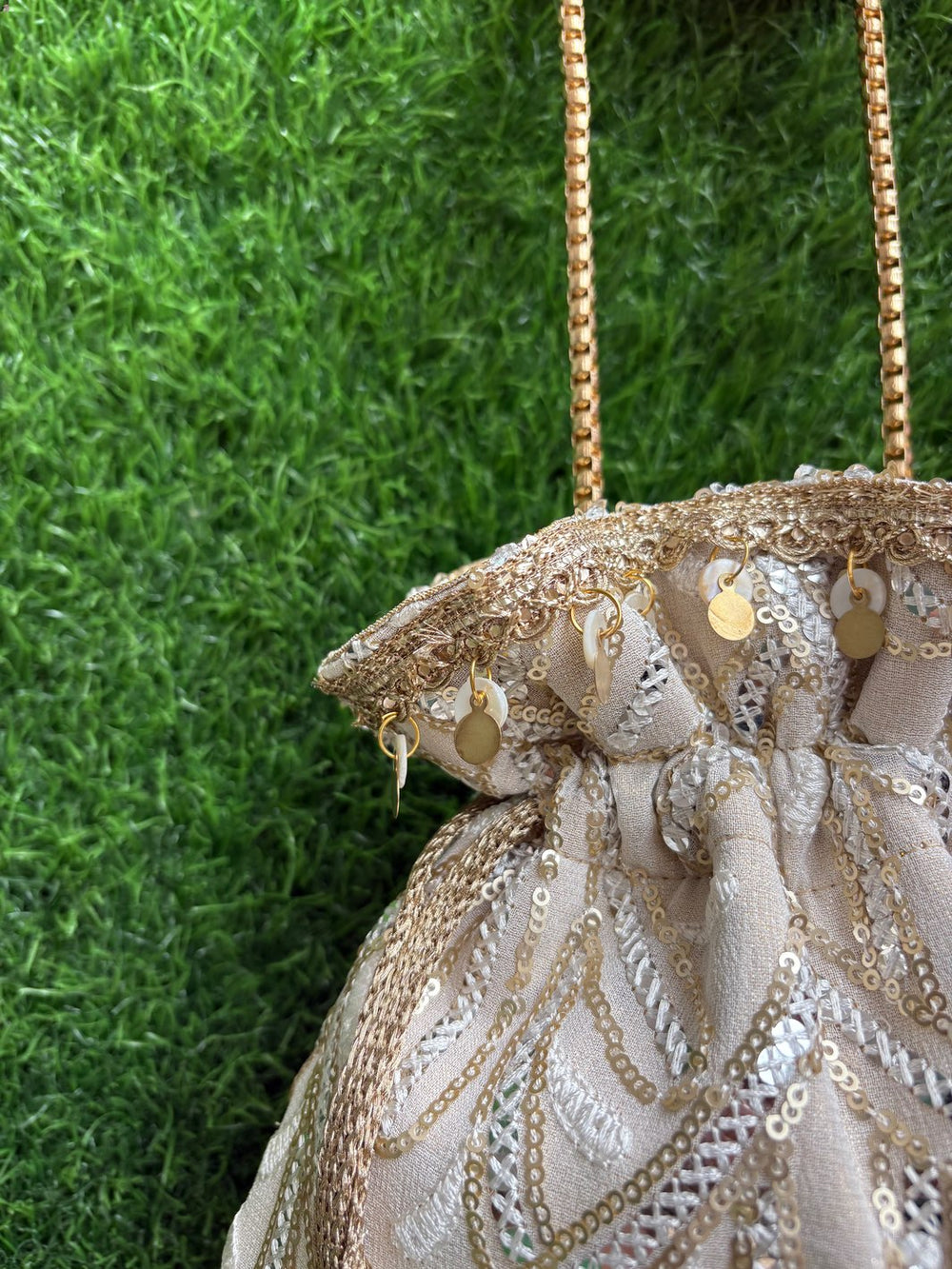 White Potli Bag for Wedding Functions