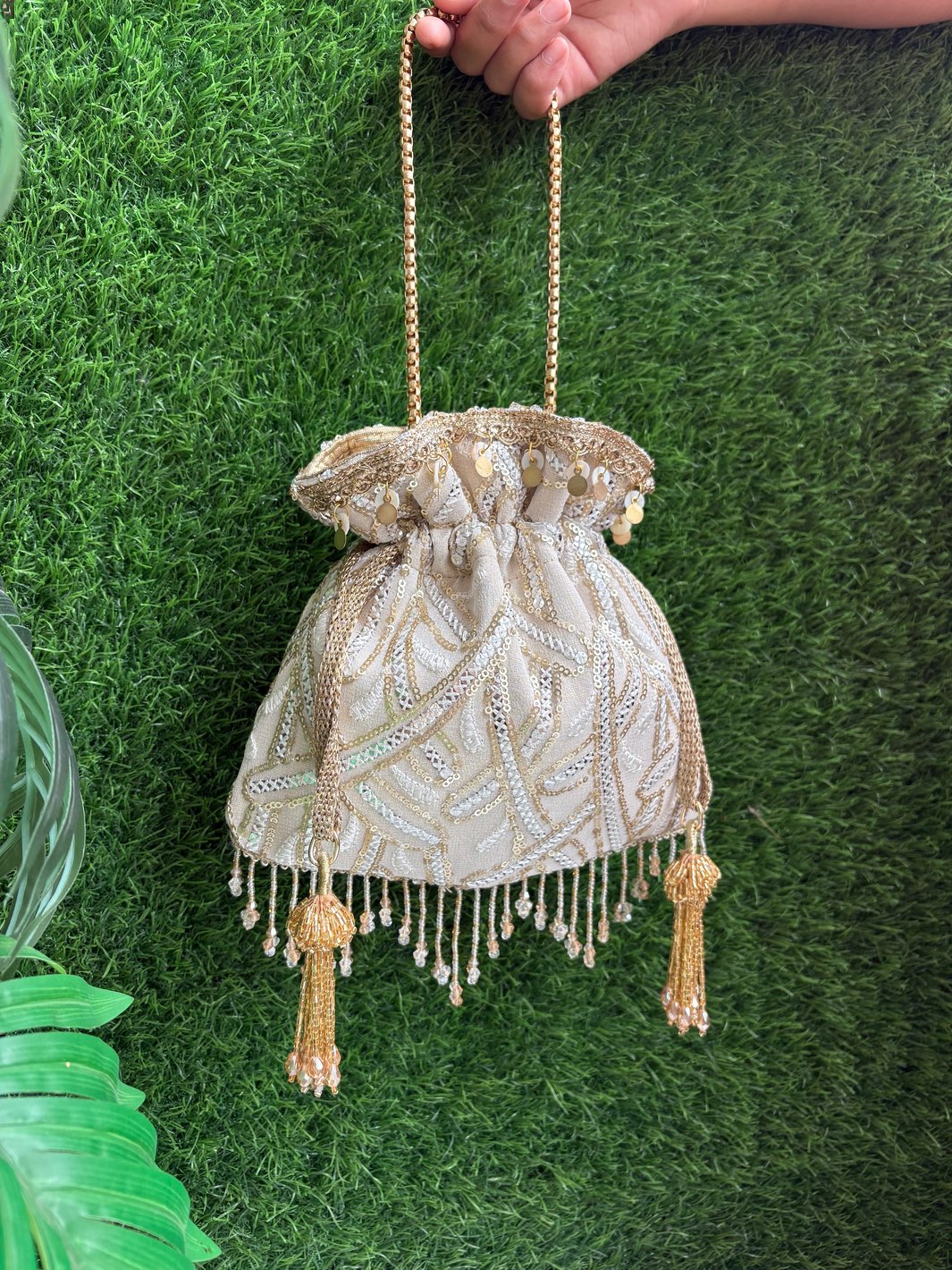 Handcrafted White Designer Potli Bag