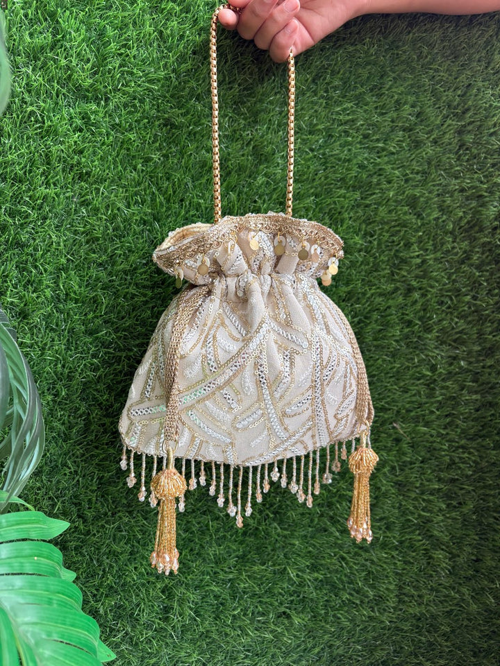 Handcrafted White Designer Potli Bag