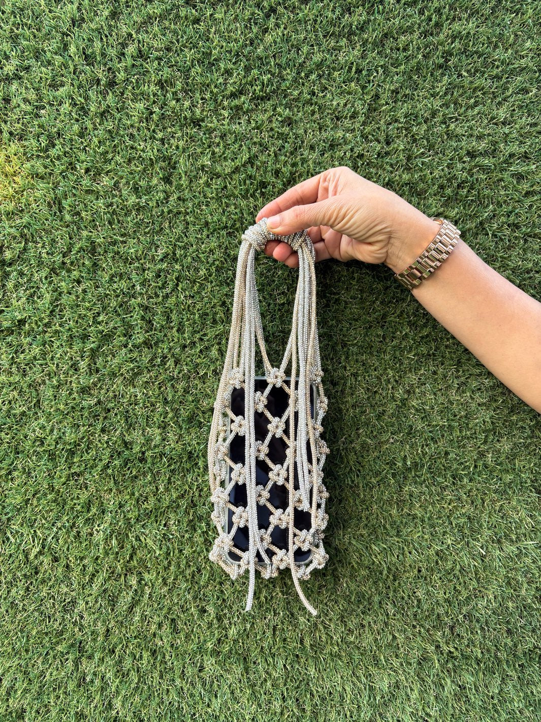 Gold and silver embellished phone bag